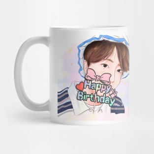 "Birthday Boy" - Digital Fanart of Youngjae from GOT7 holding a Happy Birthday sign Mug